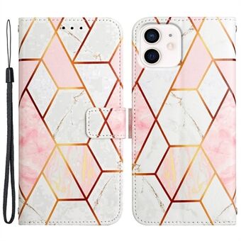YB Pattern Printing Leather Series-5 for iPhone 12 mini 5.4 inch Marble Pattern PU Leather Phone Case Wallet Stand Cover