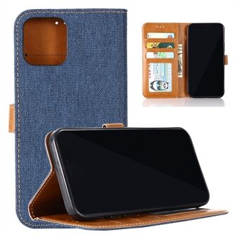 Jean Cloth Textuur Portemonnee Stand Flip Leren Telefoonhoesje voor iPhone 12 mini - Donkerblauw