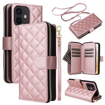 Voor iPhone 12 mini Rits Portemonnee Hoesje Hoekig Leren Handtas Telefoonhoesje