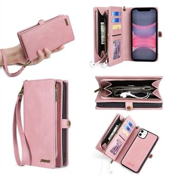 MEGSHI 017 Serie Voor iPhone 12 mini 5.4 inch Magnetische Zuig Afneembare Cover Rits Portemonnee Lederen Case