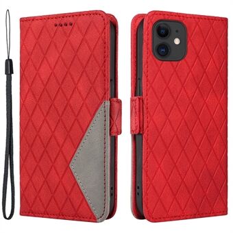 Scratch hoes voor iPhone 12 mini 5,4 inch Rhombus bedrukt Stand kleur splicing telefoon lederen portemonnee hoesje