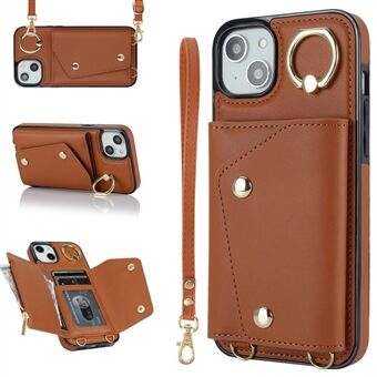 Voor iPhone 12 mini met leer gecoate TPU-telefoonstandaard Case Rits Portemonnee Crossbody-telefoonhoes