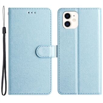 Wallet Stand Case voor iPhone 12 mini 5,4 inch Zijdetextuur PU lederen telefoonhoes met polsband