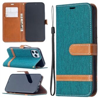 Color Splicing Jeans Cloth Texture Leather Shell for iPhone 12 Pro/12