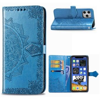 Reliëf Mandala Bloem Lederen Portemonnee Stand Case voor iPhone 12 Pro / iPhone 12