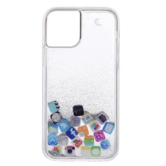 Stijlvol APP-pictogram + glitterpoeder-pailletten Quick-Sand-Like TPU-achterkant voor iPhone 12/12 Pro