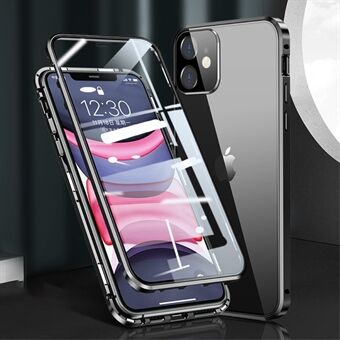 Magnetische installatie metalen frame + dubbelzijdig gehard glas volledige beschermhoes voor iPhone 12 "