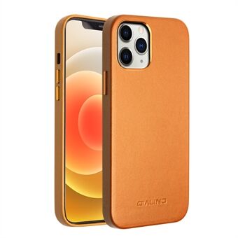 QIALINO met rundleer gecoat TPU telefoonhoesje voor iPhone 12/12 Pro - geel