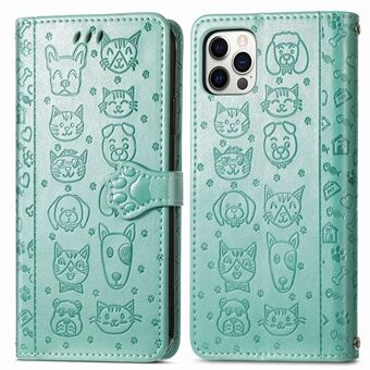 Opdruk Kat Hond Patroon Ontwerp Magnetische Lederen Stand Cover Cover voor iPhone 12 Pro / iPhone 12