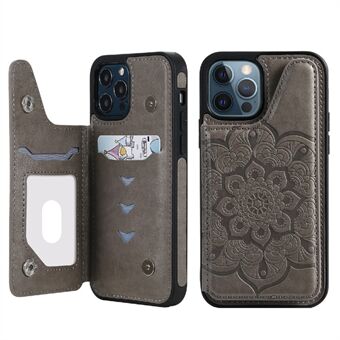 Opdruk Mandala Bloem PU-leer + TPU-kaarthouder Kickstand-hoes voor iPhone 12/12 Pro