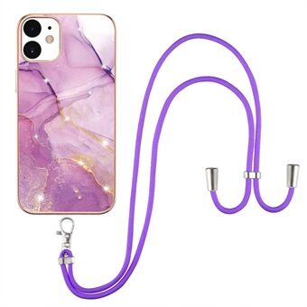 Bumperveilig IML IMD marmerpatroon gegalvaniseerd frame TPU-telefoonhoes met verstelbaar snoer voor iPhone 12/12 Pro 6,1 inch