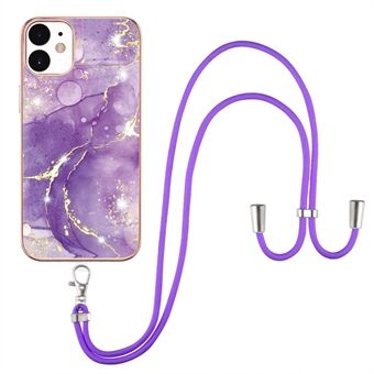 Bumperveilig IML IMD marmerpatroon gegalvaniseerd frame TPU-telefoonhoes met verstelbaar snoer voor iPhone 12/12 Pro 6,1 inch