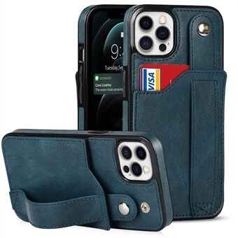 Handriem Schokondersteuning Schokbestendige RFID-vergrendelingsfunctie PU-leer gecoate TPU-hoes Shell met kaartsleuf voor iPhone 12/12 Pro 6,1 inch