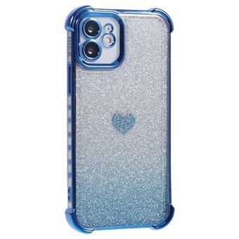 Voor iPhone 12 hoesje met hartpatroon, TPU glitter telefoonhoesje met vier hoeken luchtkussen.