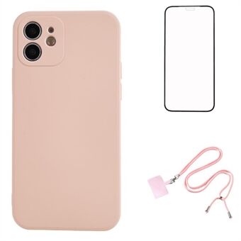 WANLONFENG RB1-serie voor iPhone 12 hoesje met antislip zachte TPU telefoonhoes en schermbeschermer, koord