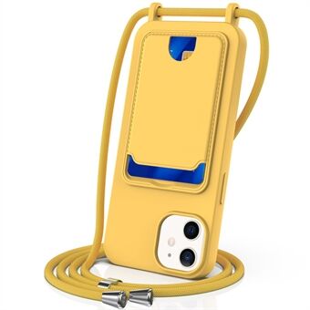 Voor iPhone 12 hoesje met crossbody strap, vloeibaar siliconen telefoonhoesje met kaartsleuf.