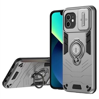 Voor iPhone 12 hoesje PC+TPU telefoonbeschermer met standaard en schuiflenskap.