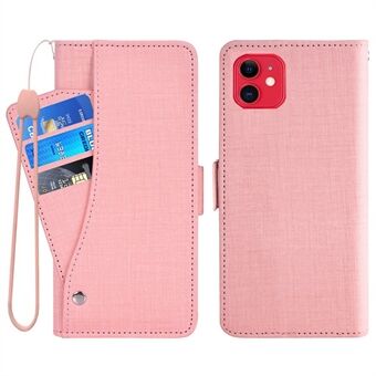 Flip Telefoon Cover voor iPhone 12/12 Pro 6.1 inch, Jeans Doek Textuur PU Lederen Portemonnee Stand Roterende Kaartsleuf Telefoon Case