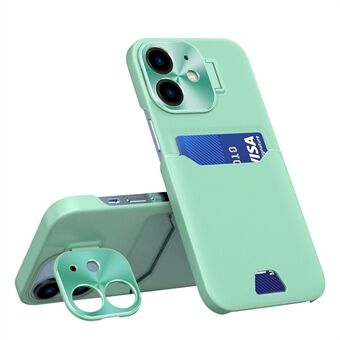 Voor iPhone 12 6.1 inch Botsbestendige Kaartsleuf Ontwerp Telefoon Achterkant PU Leer + PC Case met metalen Lens Frame Kickstand