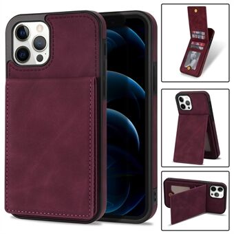 Voor iPhone 12 / 12 Pro 6.1 inch Anti-val Effen Kleur Verticale Flip Kickstand Telefoon Case RFID Blocking PU Leather Coated TPU Shell met meerdere kaartsleuven