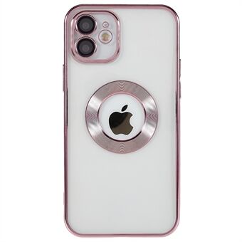 Voor iPhone 12 6.1 inch Galvaniseren Randen Zachte TPU Case CD Textuur Ring Logo Gat Ontwerp Clear Telefoon Cover met Ingebouwde PC Camera Lens Film