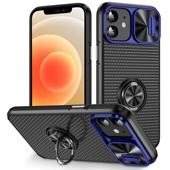 Voor iPhone 12 / 12 Pro Slide Lens Cover Phone Case Ring Kickstand PC + TPU Mobiele telefoon Shell