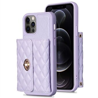 BF21 telefoonstandaardhoes voor iPhone 12 / 12 Pro 6,1 inch PU-leer + TPU-kaarthouderhoes met schouderriem