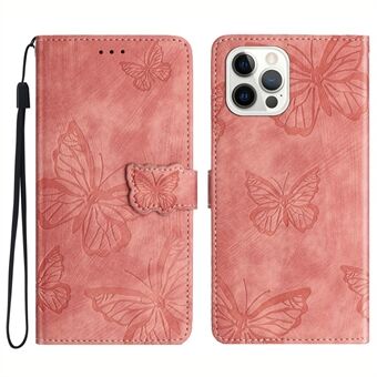 Voor iPhone 12 / 12 Pro 6.1 inch Skin-touch PU lederen Stand portemonnee hoesje vlinder bedrukte telefoonhoes