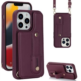 Voor iPhone 12 / 12 Pro Kaarthouder Telefoonhoes Polsband Standaard PU-leer + TPU-telefoonhoes