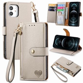 Voor iPhone 12 / 12 Pro RFID-blokkerende lederen Stand telefoonhoes ritsvak telefoonhoes met portemonnee
