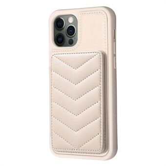 BF26 Voor iPhone 12/12 Pro Kaarthouder TPU + PU Lederen Telefoon Case Golf Textuur Stiksels Lijn Kickstand Telefoon Cover