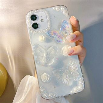 TPU-telefoonhoes voor iPhone 12 / 12 Pro , 3D-vlinderbloemdecoratie Transparante telefoonhoes