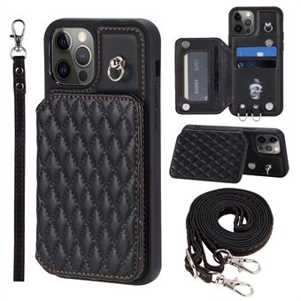 Stijl 008 Voor iPhone 12 6.1 inch schokbestendig telefoonhoesje RFID-blokkering PU + TPU telefoonhoes met bandjes