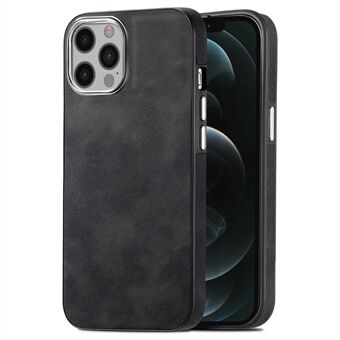 Stootvaste hoes voor iPhone 12 / 12 Pro 6,1 inch, galvanisch cameraframe Skin-touch lederen gecoate TPU-telefoonhoes