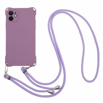 Telefoonhoesje voor iPhone 12 6,1 inch Schokbestendige vierhoek verdikte TPU-achterkant met hangend touw