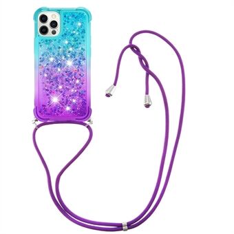 Gradiënt Drijfzand Serie Lanyard Ontwerp Stijlvolle Vloeibare Vloeibare TPU Anti-Shock Beschermhoes voor iPhone 12 Pro 6.1 Inch