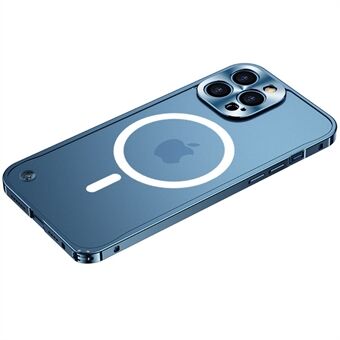 Krasbestendige slanke telefoonhoes van gehard glas + metalen framebeschermer Mat transparante krasbestendige hoes met magnetische draadloze oplaadfunctie voor iPhone 12 Pro - blauw