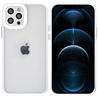 Voor iPhone 12 Pro 6.1-inch Anti-stof Metalen Knoppen Precieze Uitsparing TPU + PC Hybrid Case Glanzend Beschermende Telefoon Cover met Glas Lens Film