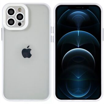 Voor iPhone 12 Pro 6.1-inch Anti-stof Metalen Knoppen Precieze Uitsparing TPU + PC Hybrid Case Glanzend Beschermende Telefoon Cover met Glas Lens Film