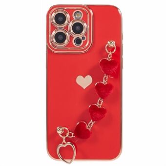 Voor iPhone 12 Pro TPU hoesje met elektroplating beschermende telefoonhoes en hartvormige kettingstrap.