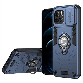 Voor iPhone 12 Pro Hoesje Camera Bescherming PC + TPU Telefoonhoesje met Vinger Ring Houder