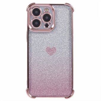 Voor iPhone 12 Pro Max slanke mobiele telefoonhoes met hartpatroon TPU-hoesje met glitterpoeder telefoonhoesje.