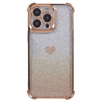 Voor iPhone 12 Pro valbescherming telefoonhoesje met hartpatroon TPU glitter poeder telefoonhoesje.