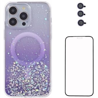 WANLONFENG JWT-serie voor iPhone 12 Pro Glitter Sequin TPU + Acryl Magnetische Telefoonhoes met Schermfolie + Lensfolie