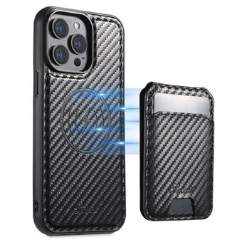 SUTENI H18 Voor iPhone 12 Pro Magnetische Hoes Carbon Fiber Textuur Leer+TPU Hoes met Afneembare Kaarttas