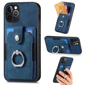 Voor iPhone 12 Pro PU-leer gecoat PC + TPU-telefoonhoesje Ring Standaard Kaarthouder Achterkant