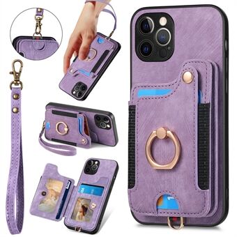 Voor iPhone 12 Pro RFID-blokkerende kaarthouder Telefoonhoesje PU-leer + pc + TPU Ring Kickstand Cover