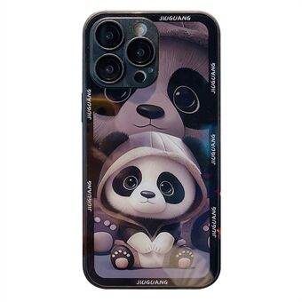 Voor iPhone 12 Pro Telefoonhoes van gehard glas TPU-frame Telefoonhoes met pandapatroon en lensbeschermer