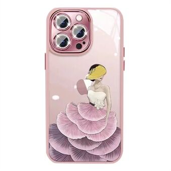 Voor iPhone 12 Pro Beauty Pattern Phone Cover TPU Frame Gehard Glas Back Case met Glitter Lens Protector