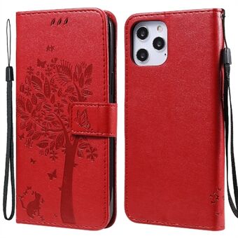 Schokbestendig schattig kat en hout patroon bedrukte beschermende lederen portemonnee telefoonhoes met Stand voor iPhone 12 Pro Max 6,7 inch